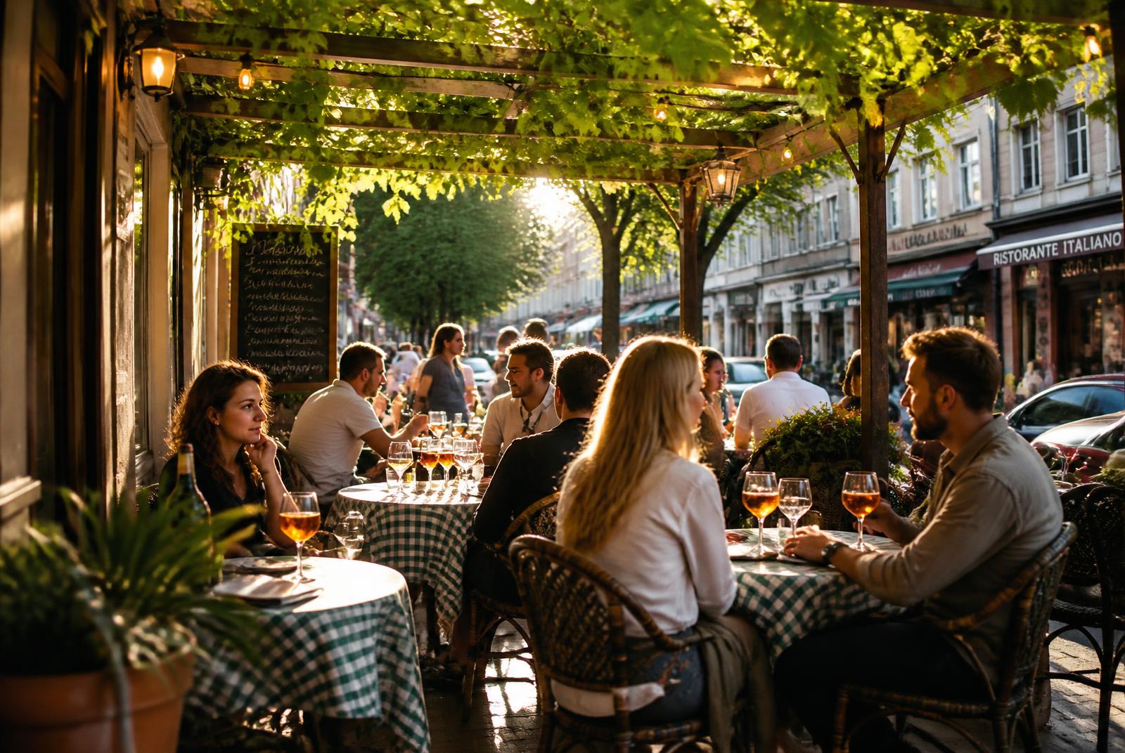 Gäste auf der Terrasse des Ristorante Casa Fiorella am Eppendorfer Weg, Hamburg-Eimsbüttel